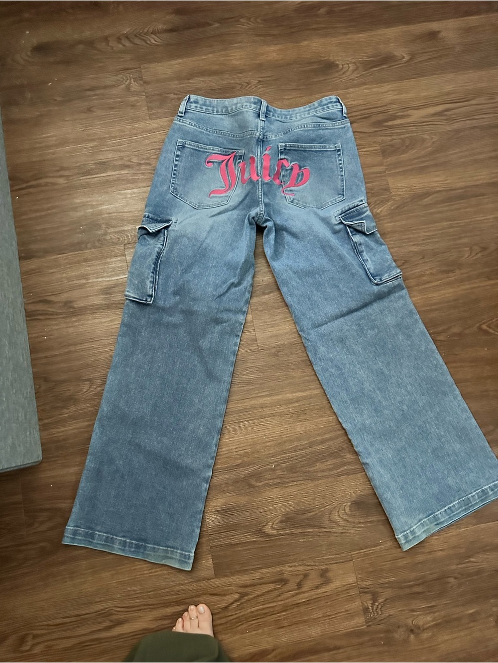 Juicy Couture Light Blue Flared Denim Jeans with Pink Back Script